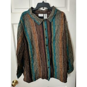 White Stag Women's Plus Size 26W / 28W Cotton Striped Button Down Shirt